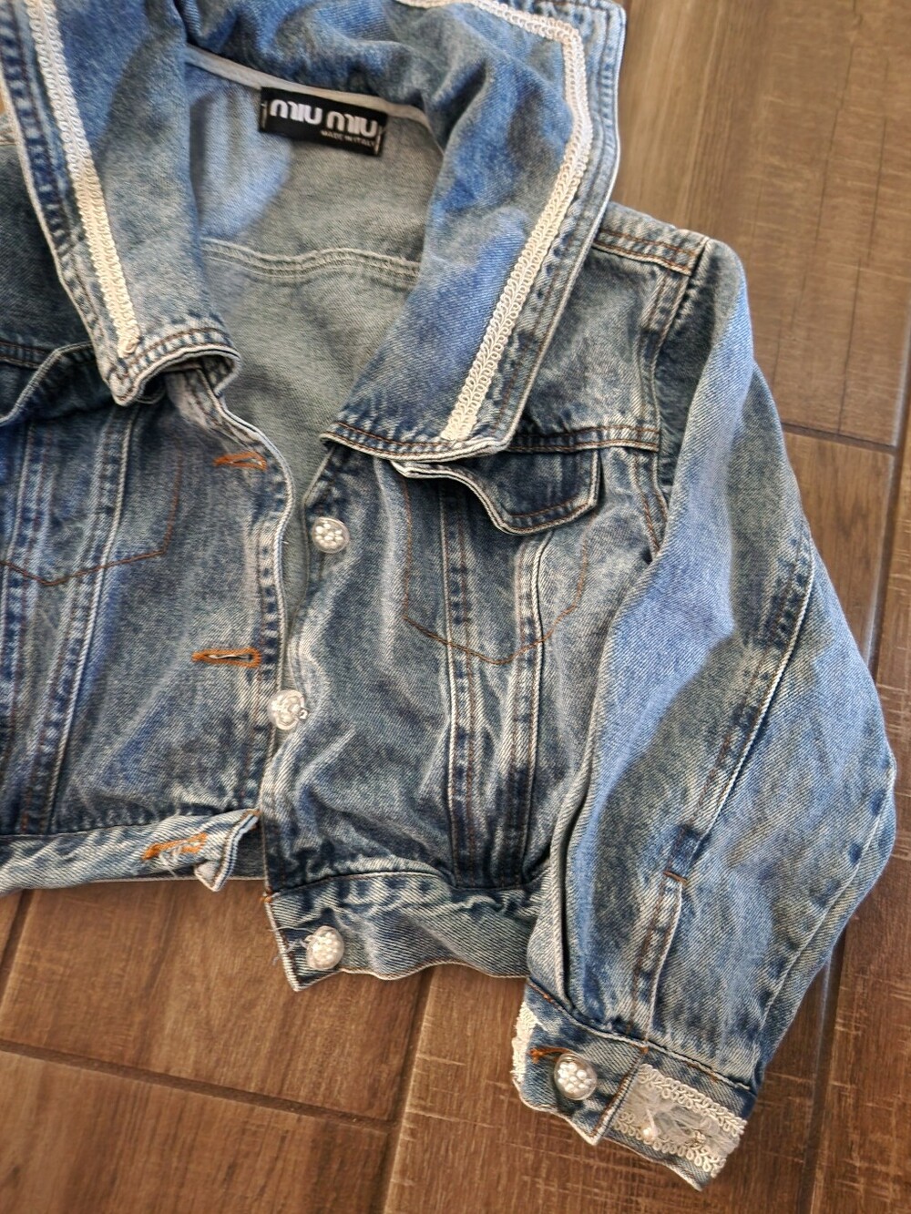 Miu Miu Light Blue Denim Jacket with Lace Trim